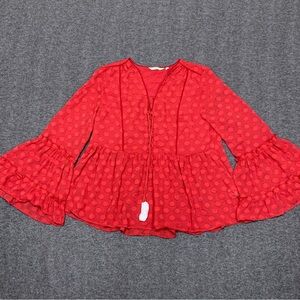 NWOT Soft Surroundings Besito Red Polka Dot Bell Sleeve Blouse Sheer Tunic Small